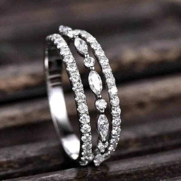 💞Eternity 925 Silver Plated CZ Three  Stackable Dainty Ring for Women,UN… - Picture 1 of 6